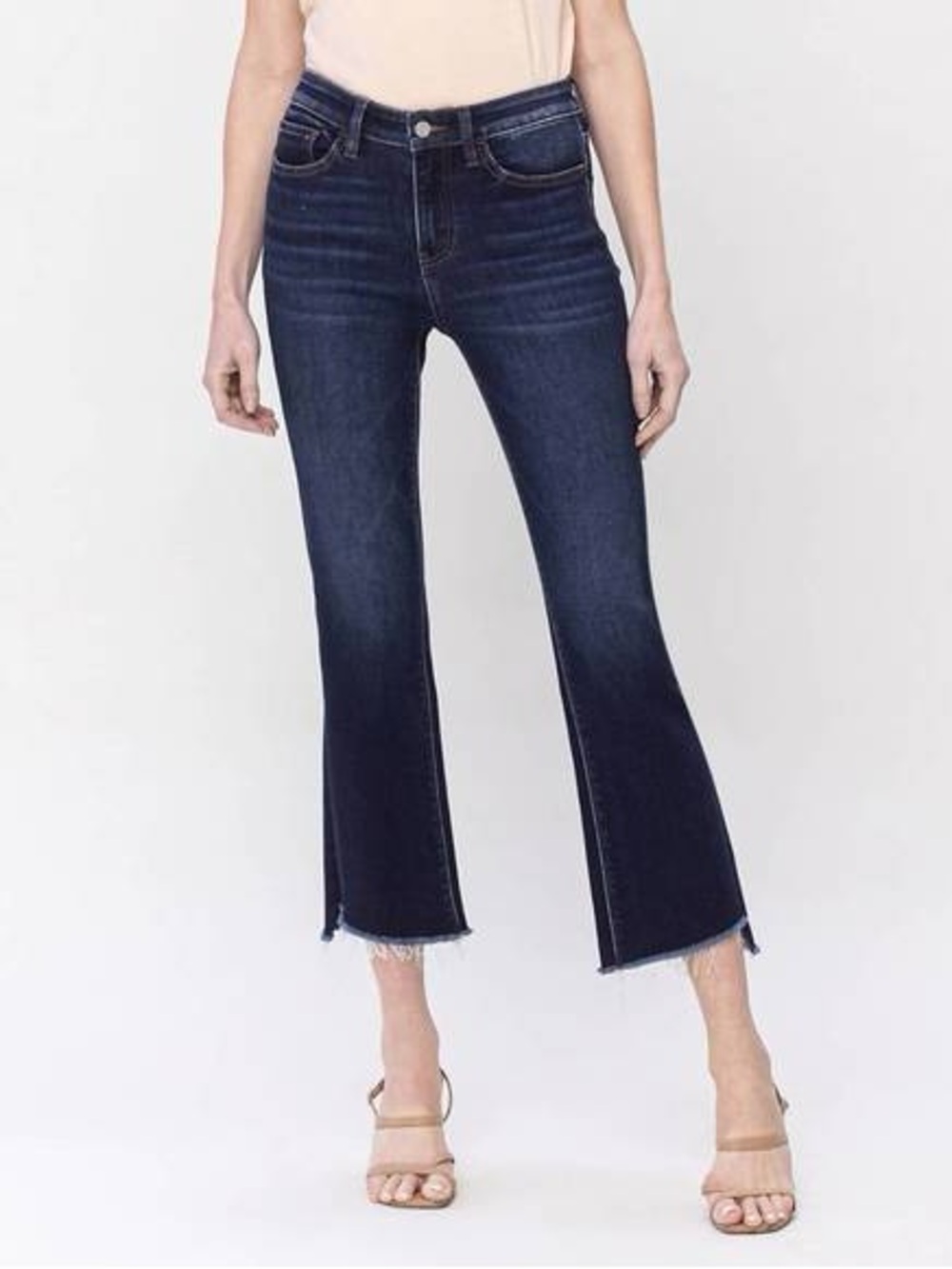 High-Rise Dark Blue Cropped Flare Jeans by Vervet